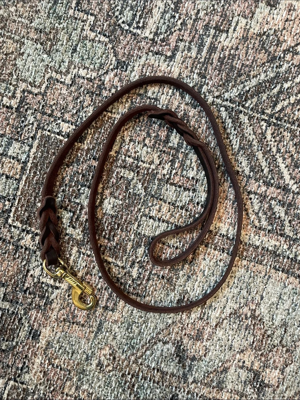 Braided Brown Leather Dog Leash 4 Ft Brass Hardware Heavy Duty Pet Lead